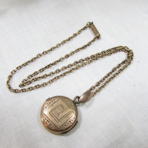 Vintage Victorian Child Locket Necklace Greek Key