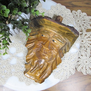 Vintage Tree Spirit Gnome Face – Hand Carved Wood Folk Art Wall Hanging 7.5&quot;