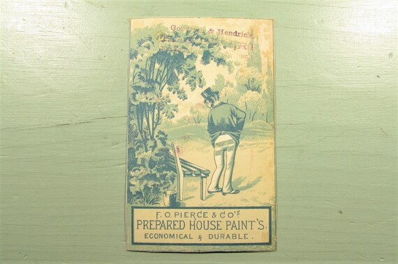House Paint Advertising Trade Card Wet Paint Man Park Bench Etsy