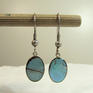 Vintage Art Deco Blue Butterfly Wing Earrings