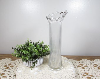 Vintage Clear MCM Pressed Glass Finger Vase