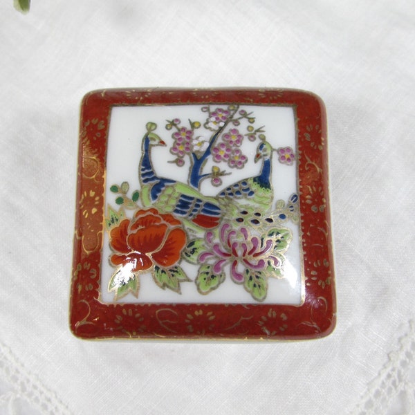 Vintage Asian Peacock Porcelain Trinket Box