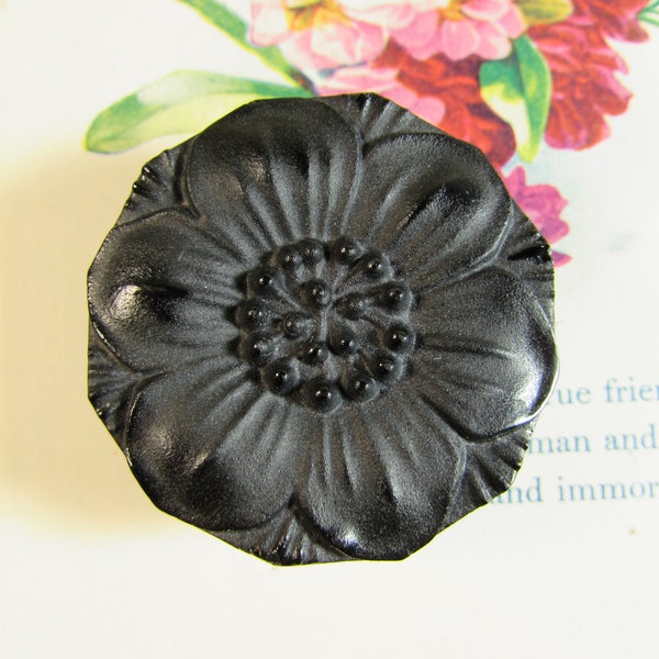 Vintage Molded Black Glass Flower Bottle Stopper