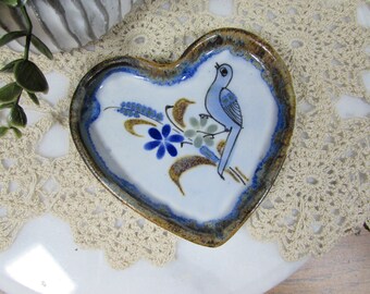 Vintage Ken Edwards Tonala Mexico Bird Heart Shaped Trinket Tray