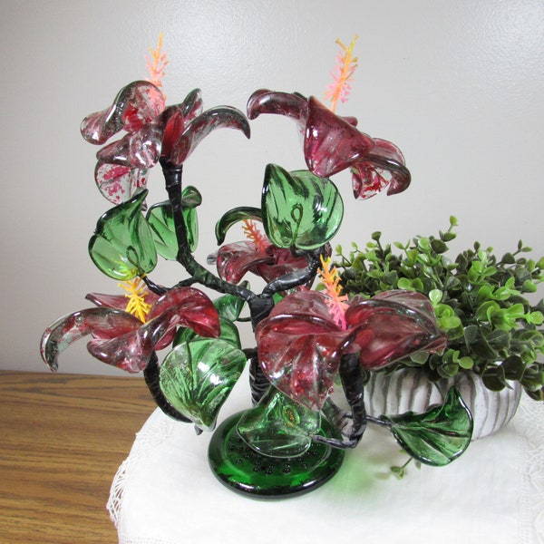 Vintage Venetian Art Glass Hibiscus Flower Bouquet