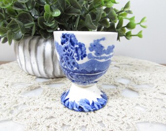 Vintage England Flow Blue Scenic Egg Cup