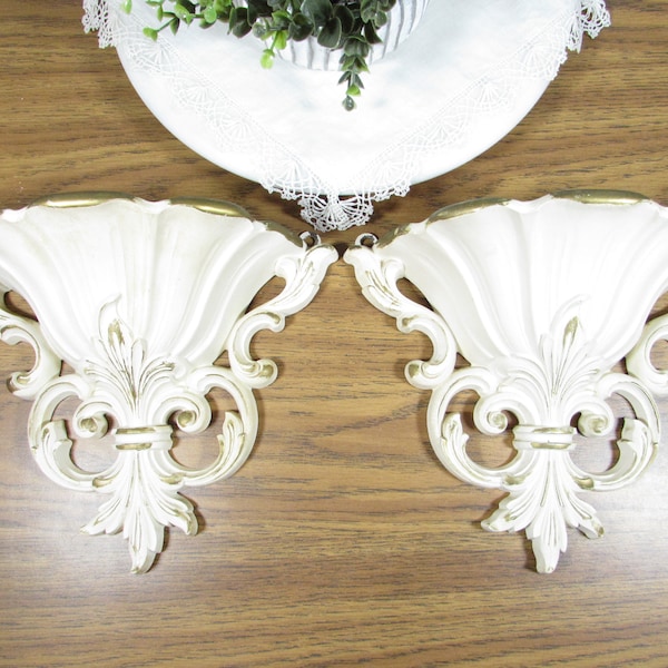 Vintage Syroco Fleur-de-lis Wall Pocket Sconce Hollywood Regency