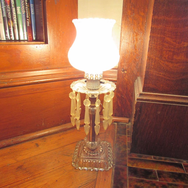 Vintage Pair Hollywood Regency Crystal Electric Boudoir Lamps