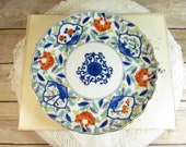 Japanese Imari Style Blue Green Red Floral Bonsai Salad Plate Marked