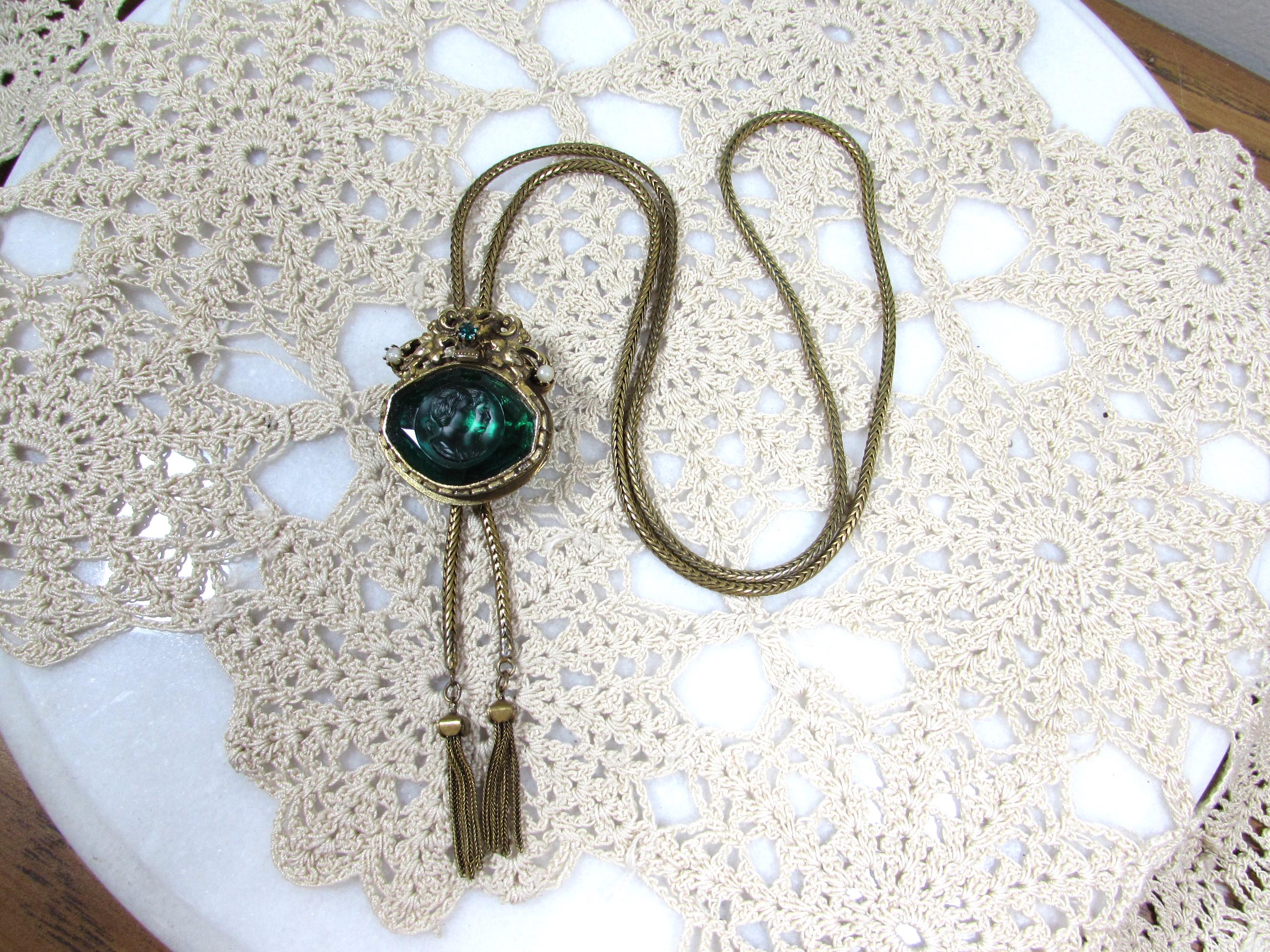 Vintage Light Green Seed Bead Belt Tassel Wood Beads Southwestern Bolo Necklace Turquoise & Seed Bead Bolo Necklace - Olive | Western  main image 3