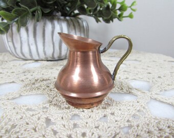 Vintage Copper Miniature Pitcher Dollhouse Brass Decorated Handle