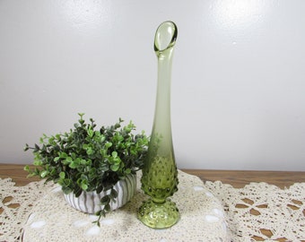 Vintage Fenton Olive Green Hobnail Bud Vase