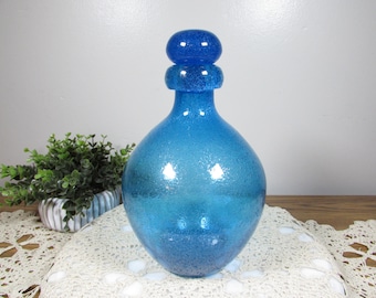 Vintage Pulegoso Murano Aqua Blue Glass Decanter Stopper 8.5"