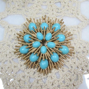 Susan Caplan for Avon Sunburst Brooch – Faux Turquoise Cabochons 