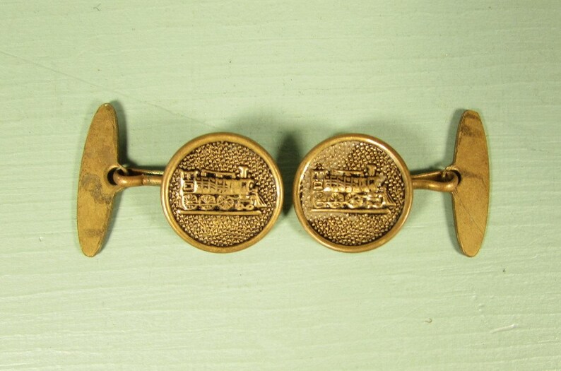 Vintage Brass Train Locomotive Cuff Links