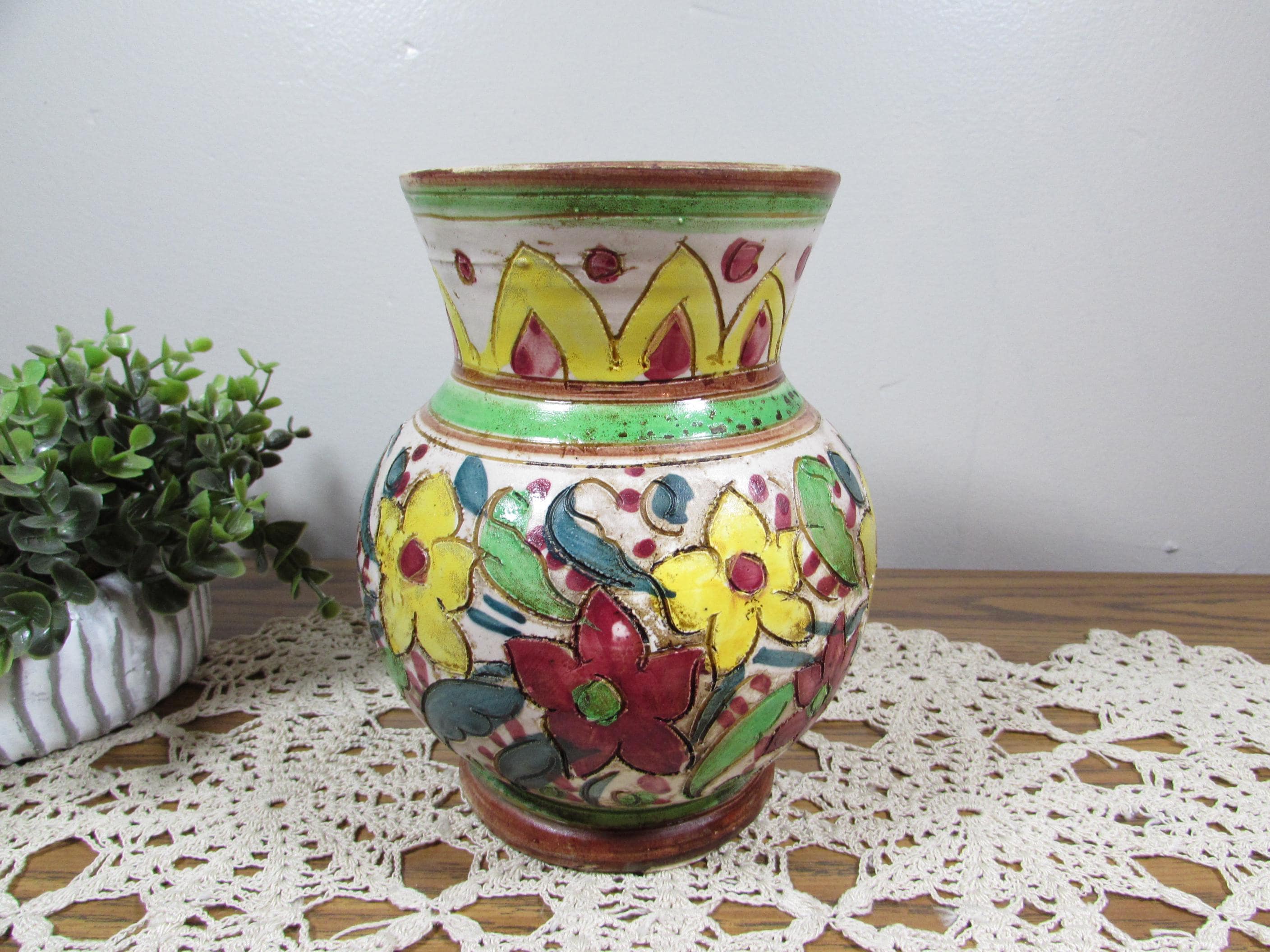 Vintage Red Italian Pottery Vase - Etsy