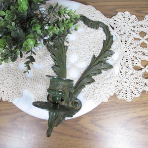 Vintage Green Cast‑Iron Wall Candle Sconce, Feather‑Leaf Pattern, Made in India