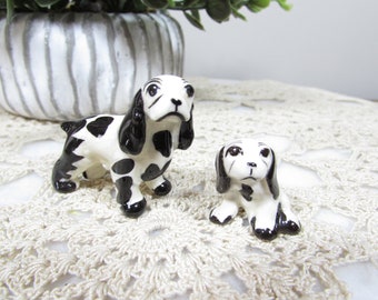 Hagen-Renaker Cocker Spaniel Black White Dog Standing Pup Seated Mini Figurines