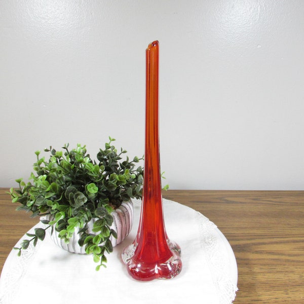 Vintage Red Swung Glass Bud Vase Hand Blown