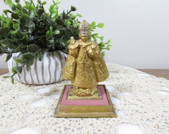 Vintage Infant Jesus of Prague Religious Figurine Shrine Statue
