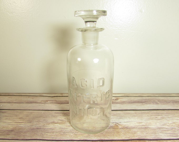 Vintage Large Nitric Acid Glass Bottle With Stopper Etsy