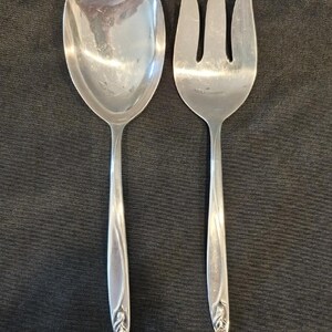 International Deep Silver Serving Spoon and Fork Anniversary Rose Pattern