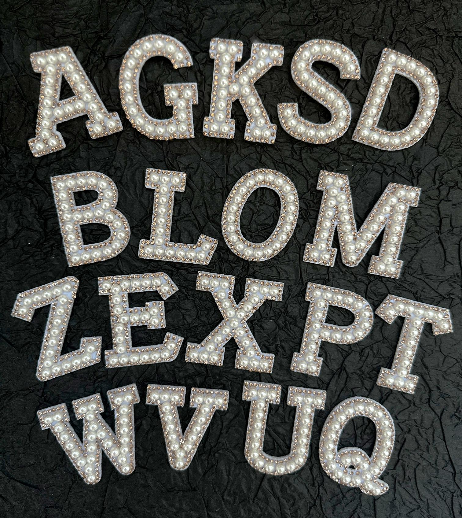 Letras Rhinestone White Pearl Rhinestone Alphabet Letter Patches, Iron-on DIY Craft ...