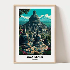 Java Island Travel Poster - Indonesia Volcanic Mountain Landscape Art Print