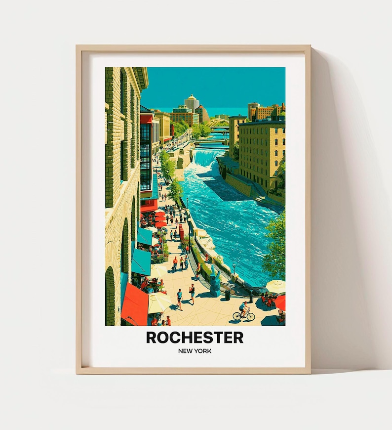 Rochester Travel Poster - New York Waterfalls and Skyline Art Print - Etsy
