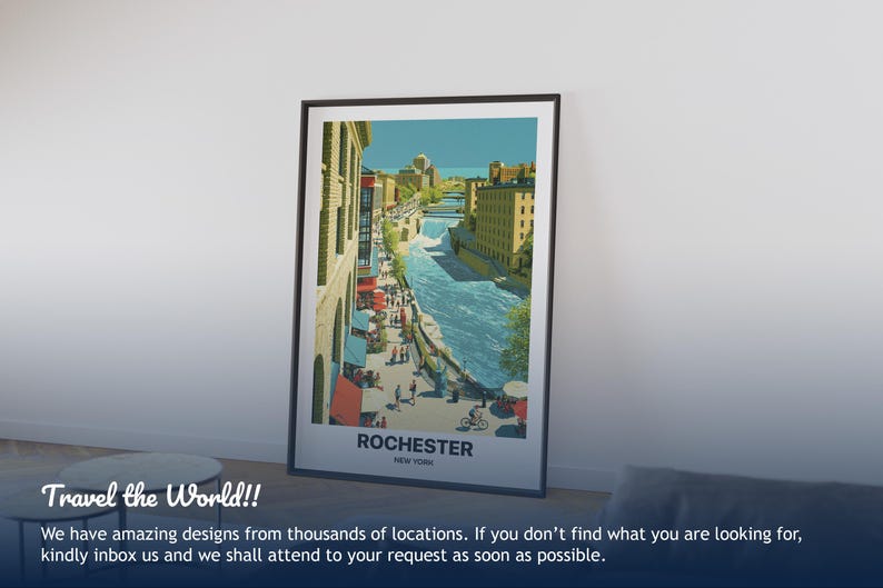 Rochester Travel Poster - New York Waterfalls and Skyline Art Print - Etsy