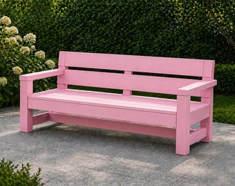 Plannen moderne parkbank pdf, plattegronden buitenbank, doe-het-zelf tuinbank, houten terras, tuinmeubilair bouwen, digitale download