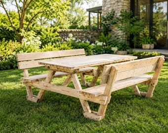 6 FT-picknicktafelplattegronden met rugleuning | Houten buitenbank pdf (directe download)