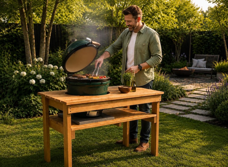 Small Big Green Egg Table Plans, Outdoor BBQ Cart, Rolling Grill Stand (PDF Download) image 1