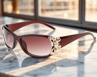 Small Frame Butterfly Decor Sunglasses Stylish Eyewear For Women Retro Mini Frame Gradient Lens Sunglasses Female Daily Accessory