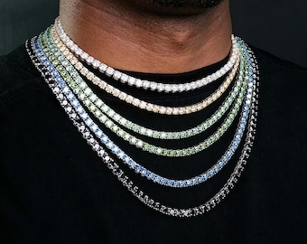 4 mm Iced Out farbige Moissanit Tennis Halskette, 925 Sterling Silber Schmuck für Männer und Frauen, Jahrestag Geschenk