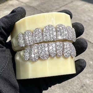 Custom VVS Moissanite Grillz Set, Pave Grillz 925 Sterling Silver Hip Hop Jewelry Unisex Teeth Grill, Iced Out Rapper Accessory Gift