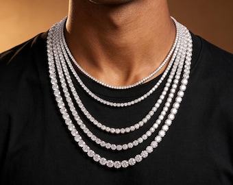 Colar de tênis com corrente de diamantes e moissanita VVS de 2 mm a 6,5 mm para homens e mulheres, pulseira de tênis em prata de lei 925, joia de luxo para presente.