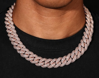 15mm 18mm Rose Gold Bubble Hip Hop Cuban Chain Necklace, Men's Unique Accessory, Bling Jewelry Gift