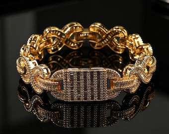 Colar e pulseira com corrente cubana digital de 14 mm com símbolo do infinito e número 8, estilo hip hop masculino, joia cravejada de diamantes, presente para rapper.