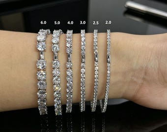 Pulseira de corrente de tênis em prata de lei S925 com zircônias, de 2 mm a 6 mm, joia brilhante para madrinhas de casamento, presente para homens e mulheres, presente de aniversário.