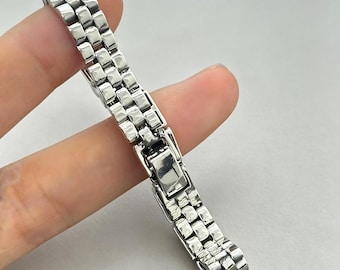 Pulseira em prata de lei S925 com design de pulseira de relógio, pulseira de corrente cubana para homens e mulheres, joias para presente para ele e para ela.