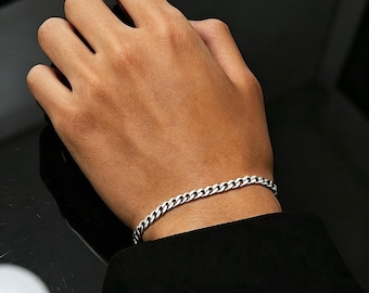 Pulseira de corrente cubana de prata esterlina S925 de 4 mm para homens e mulheres, corrente Miami versátil estilo hip hop, joias requintadas para presente.