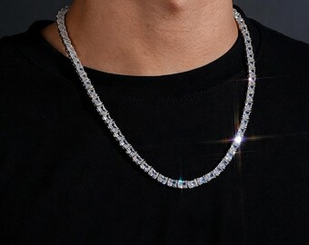 Colar de corrente de tênis com zircônias baguete de 6 mm, pulseiras cravejadas de diamantes para homens e mulheres, joias estilo hip hop.