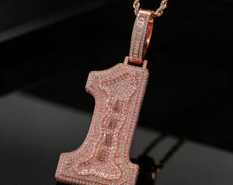 Pingente masculino personalizado com o número 1 em formato de hip hop, cravejado de diamantes, joia para rapper, presente para ele.