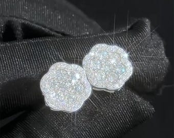 Brincos de Moissanita com Flor Hexagonal, em Prata de Lei S925, Unissex, Presente Ideal para Aniversário ou Outra Ocasião.