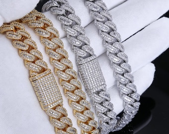 Colar e pulseira de corrente cubana cravejados de zircônias mistas de 12 mm, joia masculina de estilo hip hop para rappers, presente para ele.