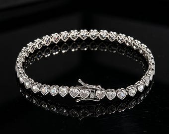 Colar e pulseira de corrente de tênis em formato de coração de 5 mm: Joia simples e moderna para homens e mulheres, presente de aniversário.