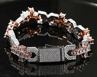 Pulseira de elos cubanos com símbolo do infinito e cruz cravejada de strass, 14 mm, para homens e mulheres. Joia hip hop exclusiva, um presente especial para ele e para ela.