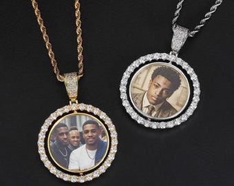Pingentes fotográficos personalizados, dupla face e reversíveis, joias hip hop cravejadas de diamantes, presentes comemorativos.
