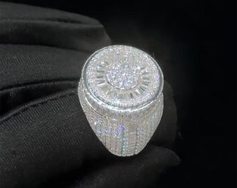 Anel de eternidade masculino totalmente cravejado de moissanitas VVS cor D, aliança de casamento em prata de lei 925, anel para rapper de hip hop, presente de aniversário